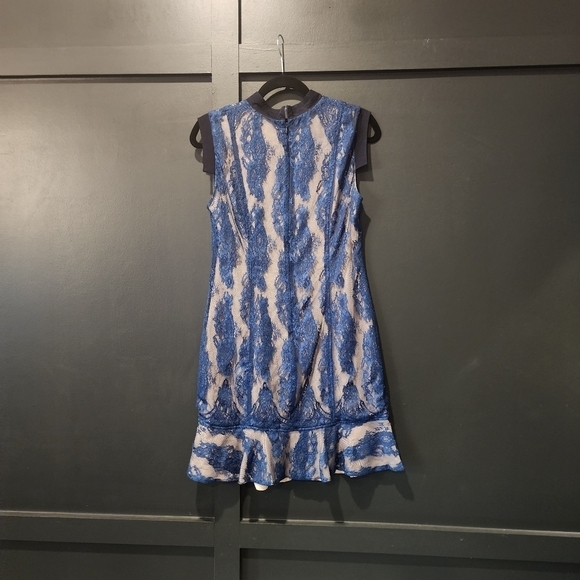 Aijek Wonderment Blue Lace Cap Sleeve Ruffle Cocktail Mini Dress Size 10 - Picture 14 of 17